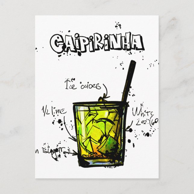 Carte Postale Cocktail Recipe Caipirinia (Devant)
