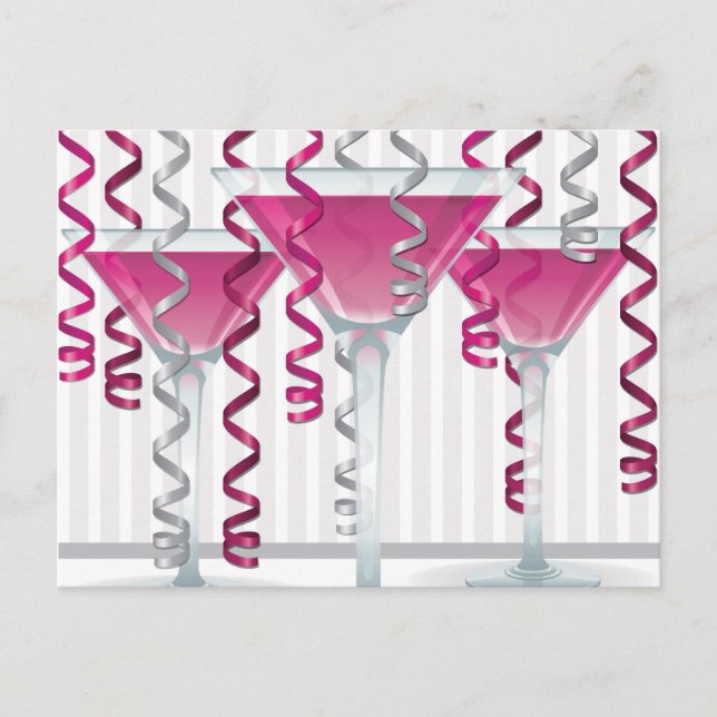 Carte Postale Cocktail rose et ruban (Devant)