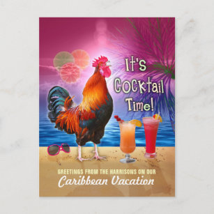 Carte Postale Cocktails Drôle De Coq Tropical Beach Vacances