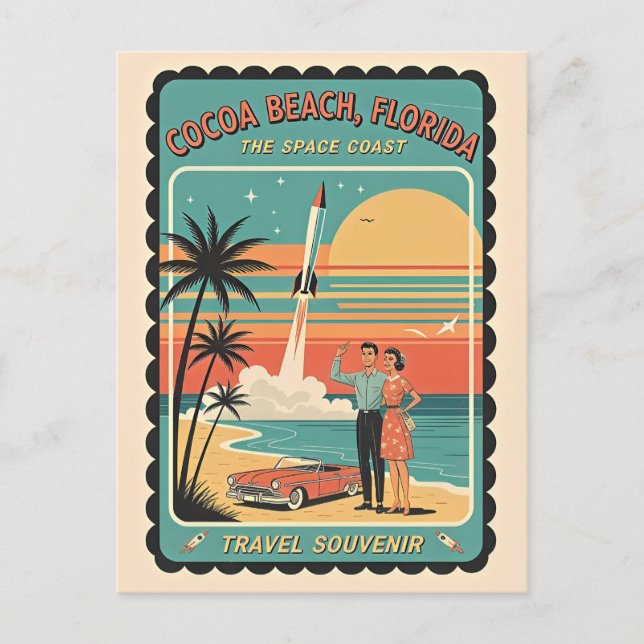 Carte Postale Cocoa Beach FL – Space Coast Retro années 50 (Devant)