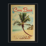 Carte Postale Cocoa Beach Palm Tree Vintage voyage<br><div class="desc">Un design moderne unique rétro du milieu du siècle Cocoa Beach Floride imprimé d'art dans le style d'affiche de voyage vintage. Il dispose d'un palmier incurvé sur une plage de sable avec l'océan sous un ciel bleu nuageux.</div>