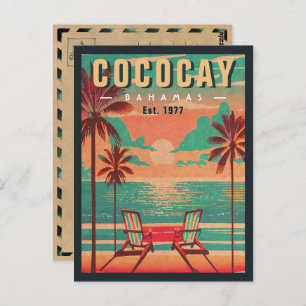 Carte Postale CocoCay Bahamas Retro Sunset Souvenir 1950
