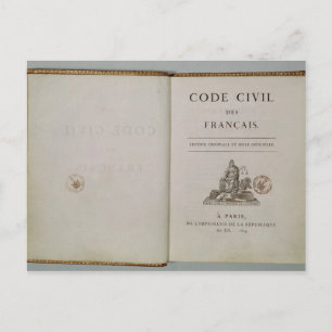 Carte Postale Code civil, ouvert à la page de titre, 1804