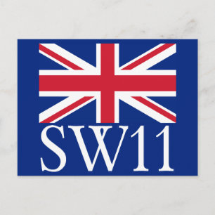 Carte Postale Code postal Londres SW11 avec Union Jack