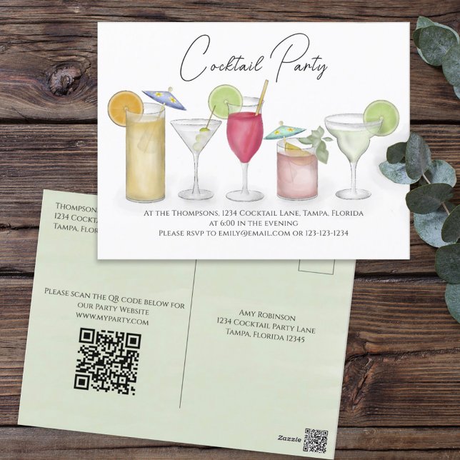 Carte Postale Code QR Boisson Cocktail Site Web de Fête Adresse  (Créateur téléchargé)