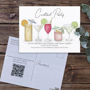 Carte Postale Code QR Boissons Cocktail Aquarelle Site Web de Fê