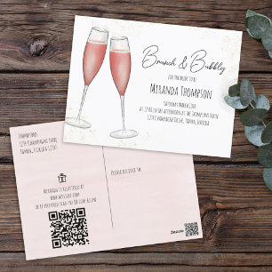 Carte Postale Code QR Cadeau de Liste de Mariage Brunch Rose