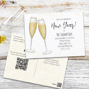 Carte Postale Code QR Champagne Fête du Nouvel An Pré-Adressé