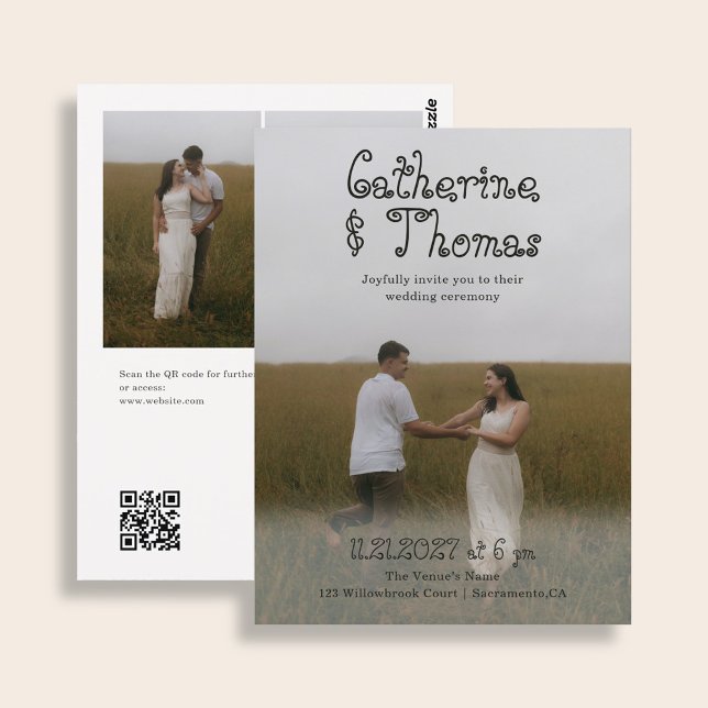 Carte Postale Code QR de 3 photos de mariage rustique chic et éc (Créateur téléchargé)