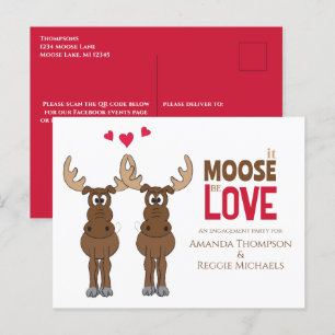 Carte Postale Code QR de fête de fiançailles drôle de Moose Face