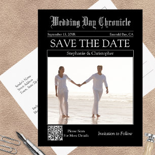 Carte Postale Code QR de mariage de journal classique, date à re