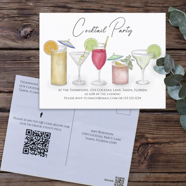 Carte Postale Code QR des boissons de cocktail Adresse préalable (Créateur téléchargé)