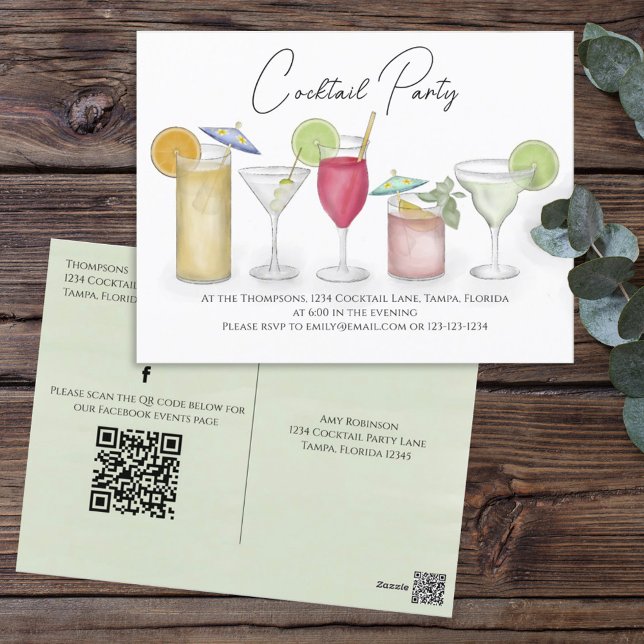 Carte Postale Code QR des boissons de cocktail Adresse préalable (Créateur téléchargé)