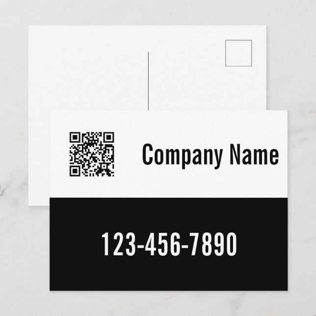Carte Postale Code QR du Modèle noir et blanc d'entreprise (Devant / Derrière)