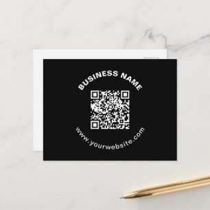 Carte Postale Code QR & Nom de l'entreprise avec texte circulair