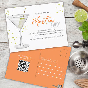 Carte Postale Code QR Party Martini Mignon Aquarelle Fantaisiste