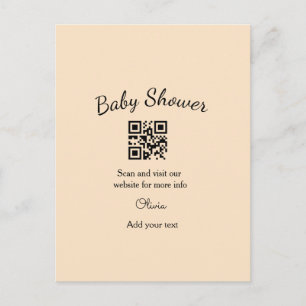 Carte Postale Code QR simple pour baby shower avec nom et texte