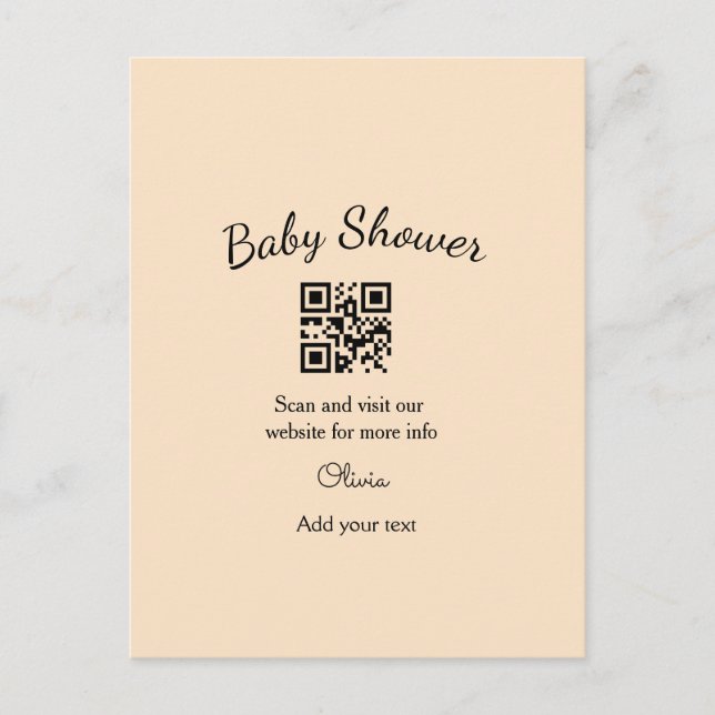 Carte Postale Code QR simple pour baby shower avec nom et texte (Devant)