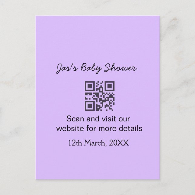 Carte Postale Code QR simple pour baby shower avec texte de nom (Devant)