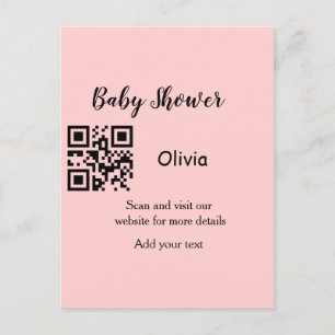 Carte Postale Code QR simple pour baby shower avec texte de nom