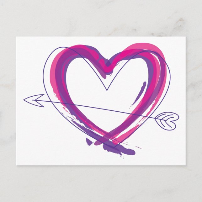 Carte Postale Coeur Abstrait en violet et rose (Devant)