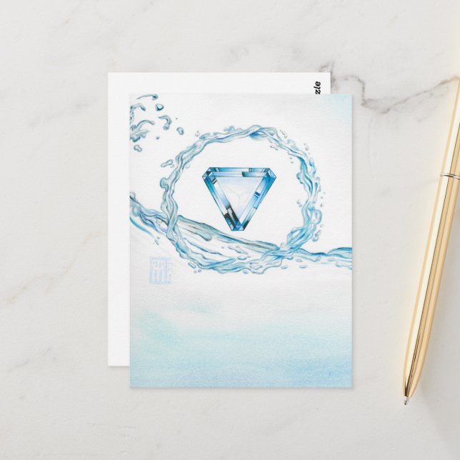 Carte Postale Coeur aquamarine (Devant/Arrière en situation)