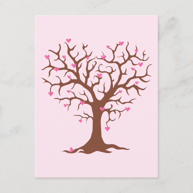 CARTE POSTALE COEUR ARBRE PRINTEMPS AMOUR MIGNON GRAPHISME ROSE  (Devant)