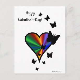 Carte Postale Cœur arc-en-ciel et papillon