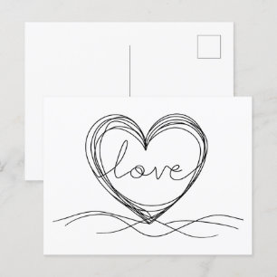 Carte Postale Coeur avec "Amour" dans Continuous Line Art
