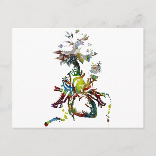 Carte Postale Coeur avec les cadeaux abstraits de fleurs (Devant)