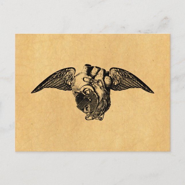 Carte Postale Coeur avec verrous et ailes (Devant)