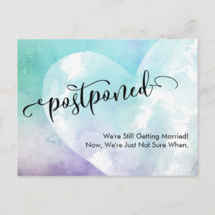 Carte Postale Coeur avec violet et turquoise Mariage reporté