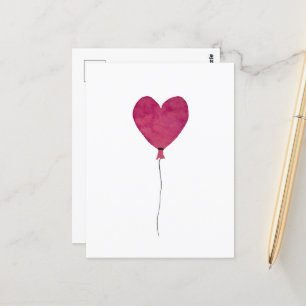 Carte Postale Cœur ballon rose esquisse aquarelle