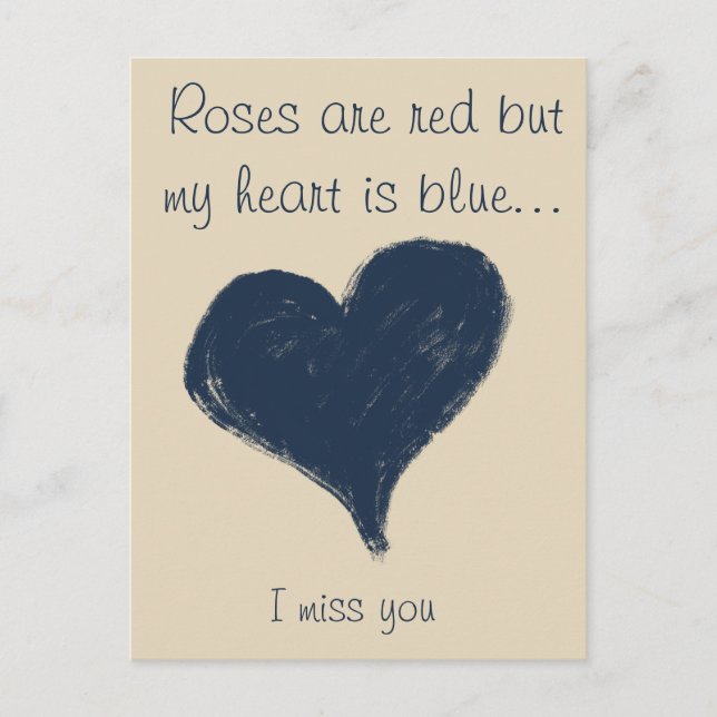 Carte Postale Coeur bleu - Vous me manquez (Devant)