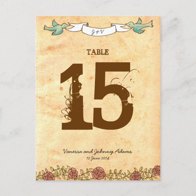 Carte Postale Coeur bohémien, Roses, oiseaux, et Mariage de bann (Devant)