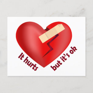 Carte Postale Cœur brisé guéri avec un patch et citation de vie