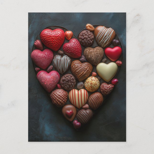 Carte Postale Coeur chocolat et chocolat Saint-Valentin (Devant)