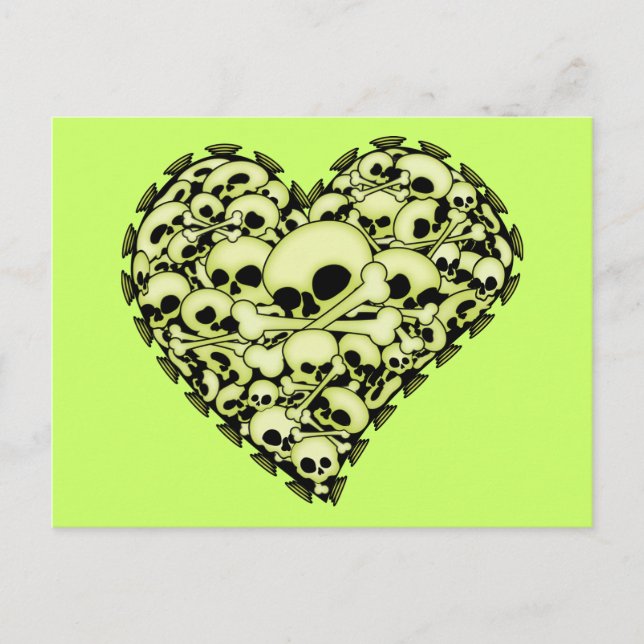 Carte Postale Coeur crâne - Vert (Devant)