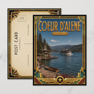 Carte Postale Coeur d’Alene Idaho Art Déco vintage de l'âge d'or
