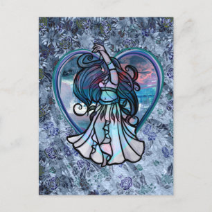 Carte Postale Coeur d'amour turquoise et violet danseuse du vent