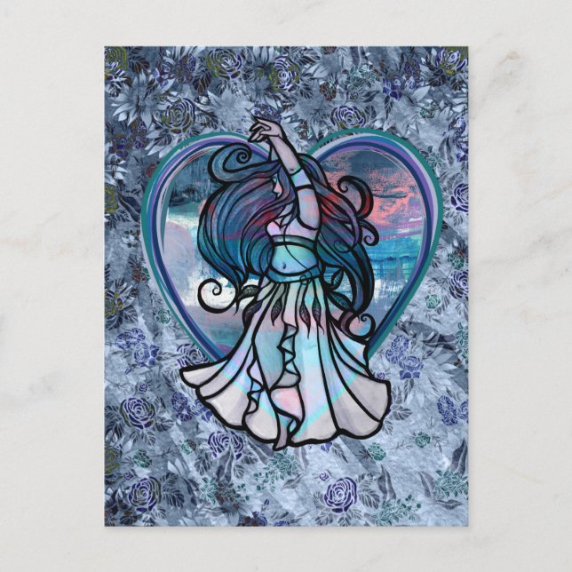 Carte Postale Coeur d'amour turquoise et violet danseuse du vent (Devant)