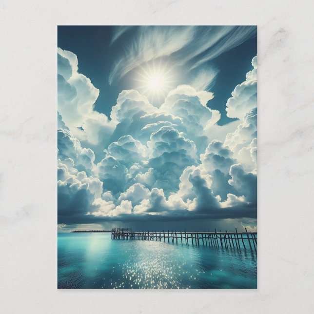Carte Postale Cœur dans les nuages au-dessus de la jetée océaniq (Devant)
