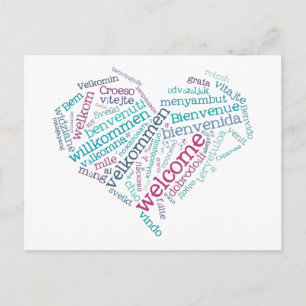 Carte postale Coeur de bienvenue (plusieurs langue