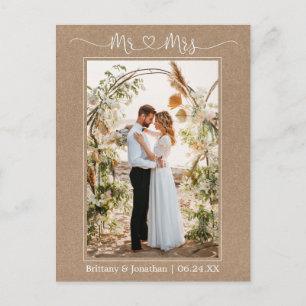 Carte Postale Coeur de calligraphie M. Mme Photo Kraft Merci