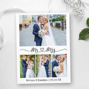 Carte Postale Cœur de calligraphie Mariage 4 Photo Merci