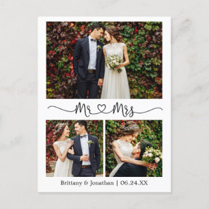 Carte Postale Cœur de calligraphie Mariage Merci 3 Photo