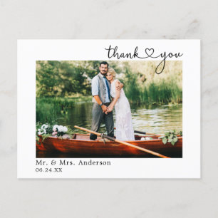 Carte Postale Cœur de calligraphie Photo de mariage Merci