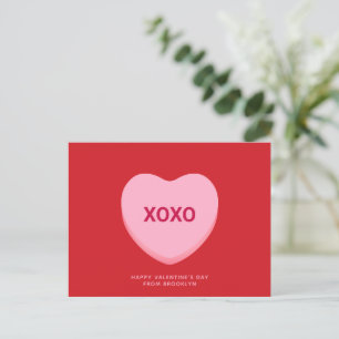 Carte Postale Coeur de conversation rose rouge XOXO Saint Valent