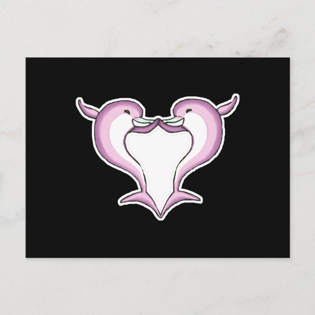 Carte Postale coeur de dauphin rose (Devant)
