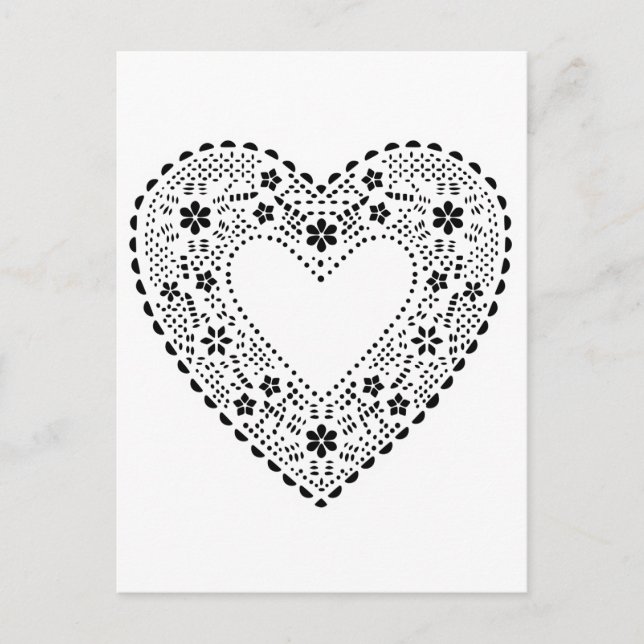 Carte Postale Coeur de dentelle noir et blanc (Devant)